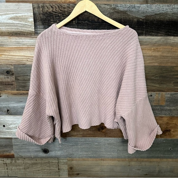 Free People I Can’t Wait Blush Pink Ribbed Oversized Poncho Cropped Sweater XS - Picture 2 of 6